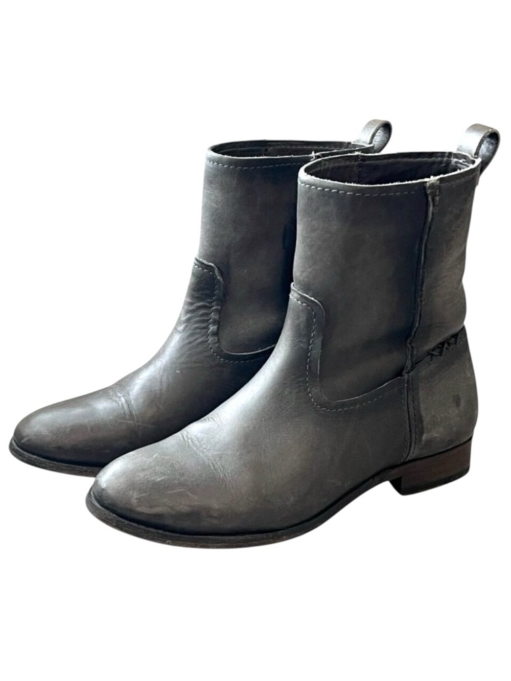 Frye Cara Short Boot Gray Leather Pull On Ankle Boot Size 7.5 Rustic Moto